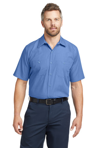 Red Kap® Long Size, Short Sleeve Striped Industrial Work Shirt. CS20LONG