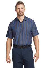 Red Kap® Long Size, Short Sleeve Striped Industrial Work Shirt. CS20LONG