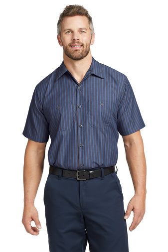 Red Kap® Long Size, Short Sleeve Striped Industrial Work Shirt. CS20LONG