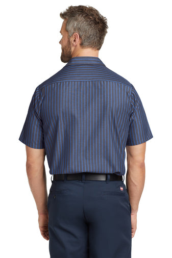 Red Kap® Long Size, Short Sleeve Striped Industrial Work Shirt. CS20LONG