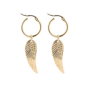 Lea Moda 18k Gold Wing Charm Drop Earring Angel Wing Hoop Earrings