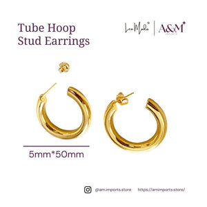 Lea Moda Gold Tube Hoops - 18K Golded Plated - Stainless Steel