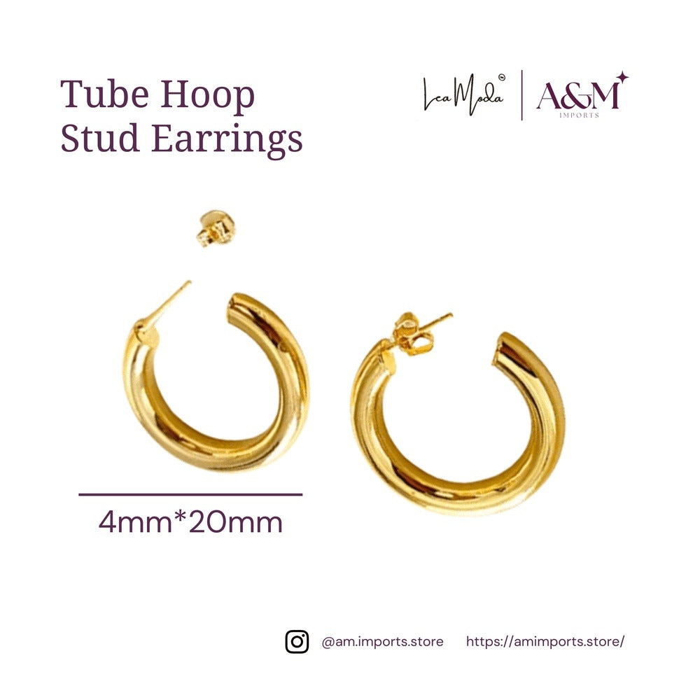 Lea Moda Gold Tube Hoops - 18K Golded Plated - Stainless Steel