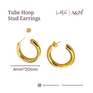 Lea Moda Gold Tube Hoops - 18K Golded Plated - Stainless Steel