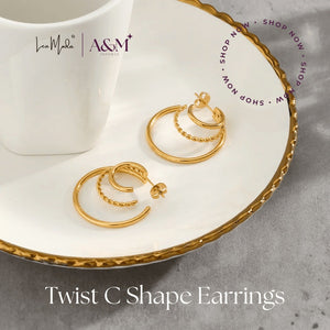 Lea Moda Hollow Twist C Shape Earrings - 18k Gold Plated Stainless Steel