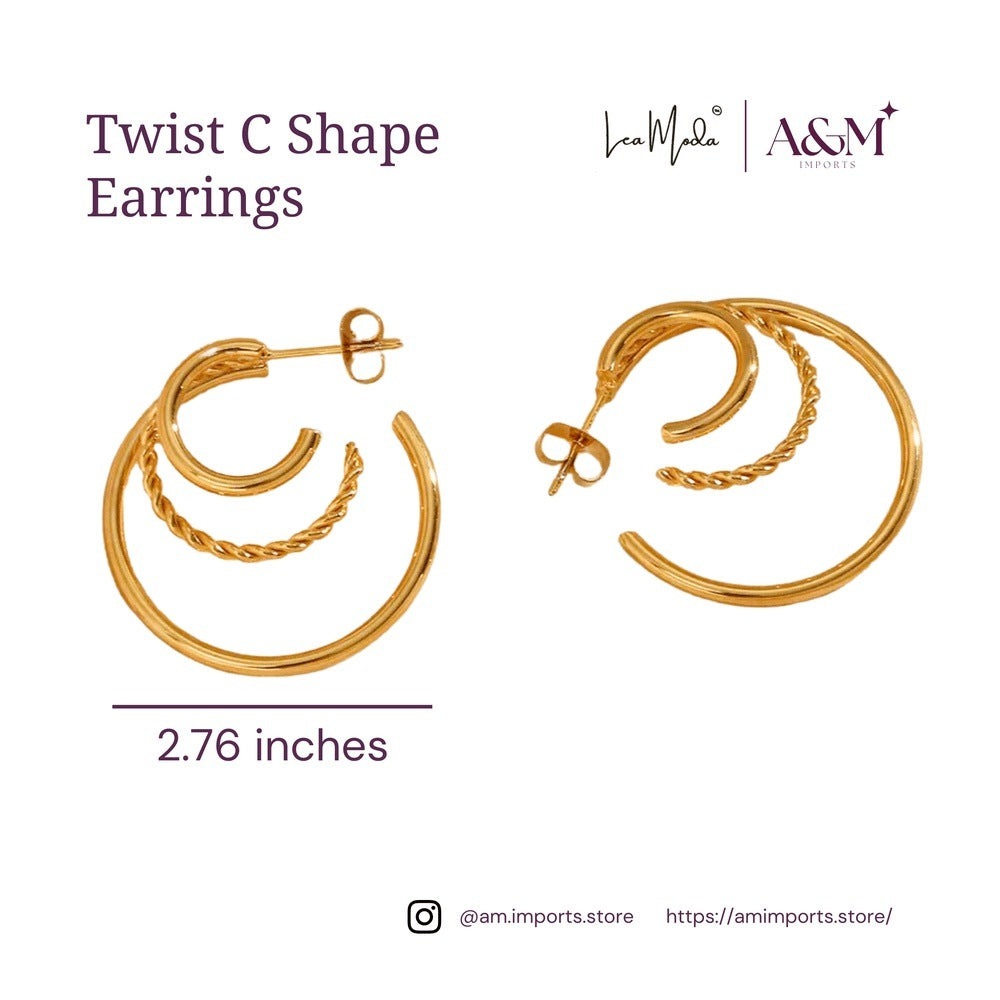 Lea Moda Hollow Twist C Shape Earrings - 18k Gold Plated Stainless Steel